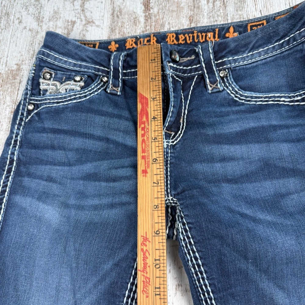 Rock Revival Betty Low Rise Bootcut Jeans Dark Wash Contrast Stitch Sz 27 Bling - Picture 6 of 13